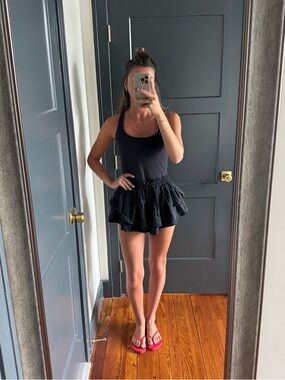 Free People Prima Black Ruffled Tiered Romper